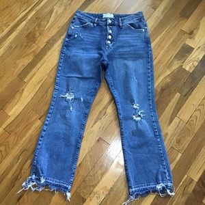 Free People High Rise Button Fly Raw Hem Jeans 28
